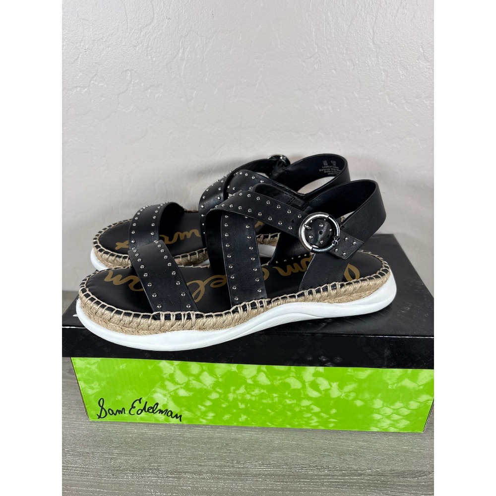 Sam Edelman Womens SANDALS 9 M Designer Studded Black Espadrille Janette NEW